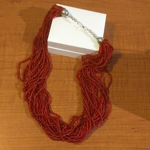 Deep Red Seed Bead Vintage Necklace